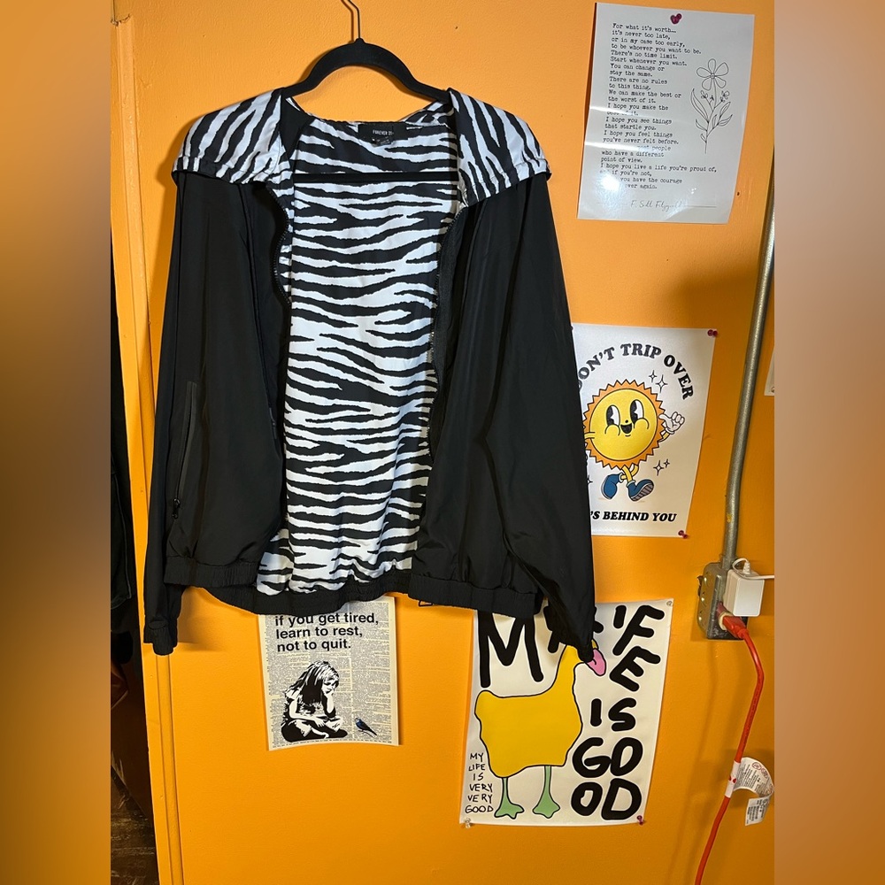 Forever 21 Black and White Zebra Bomber Jacket 3X